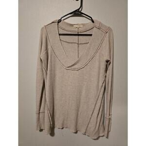 Gilded Intent Cream Long Sleeve V-Neck Pullover (S)
